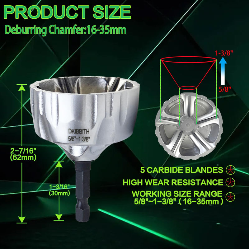[Australia - AusPower] - Heavy-Duty Deburring Chamfer Tool with Sharp Tungsten Carbide Blades,Fast Hex Shank Deburr Drill Bit, External Burr Removal for Metal Rod Bolt Pipe 3D Printing PVC in 5/8" to 1-3/8"Diameter(16~35mm) Deburring Chamfer Tool 5/8" to 1-3/8" 