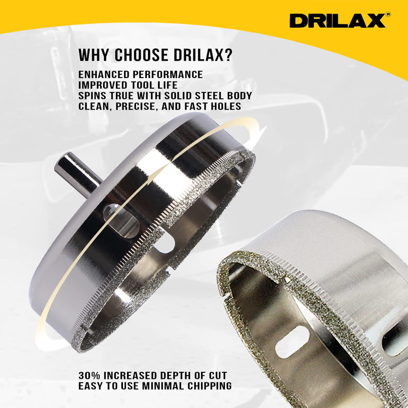 Drilax 3-1/8" Diamond Hole Saw for Tile, Porcelain, Ceramic, Glass, Marble & Granite | Precision Wet Drilling Core Bit | Perfect for Faucets, Pipes & Drain Holes | Professional Grade Tile Cutter 3-1/8 inch