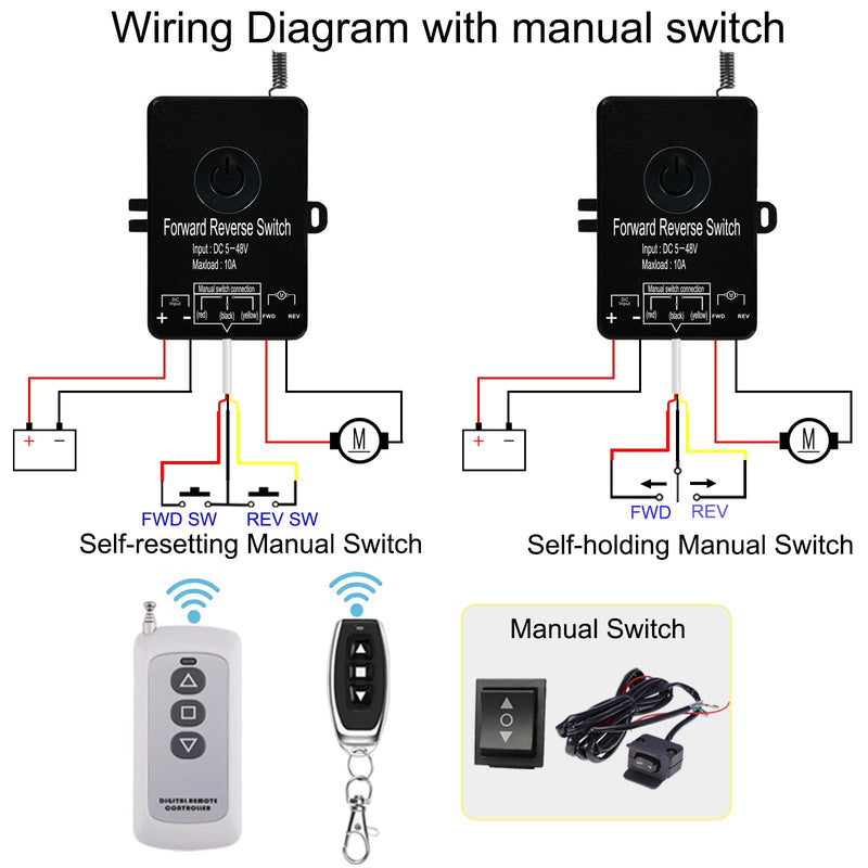 [Australia - AusPower] - Waterproof Forward Reverse Remote Control Switch up to 168 FT,DC 5V to 48V /10A,Linear Actuator Controller for All Linear Motion actuators, Compatible with Truck, ATV and SUV Winch Wireless System 