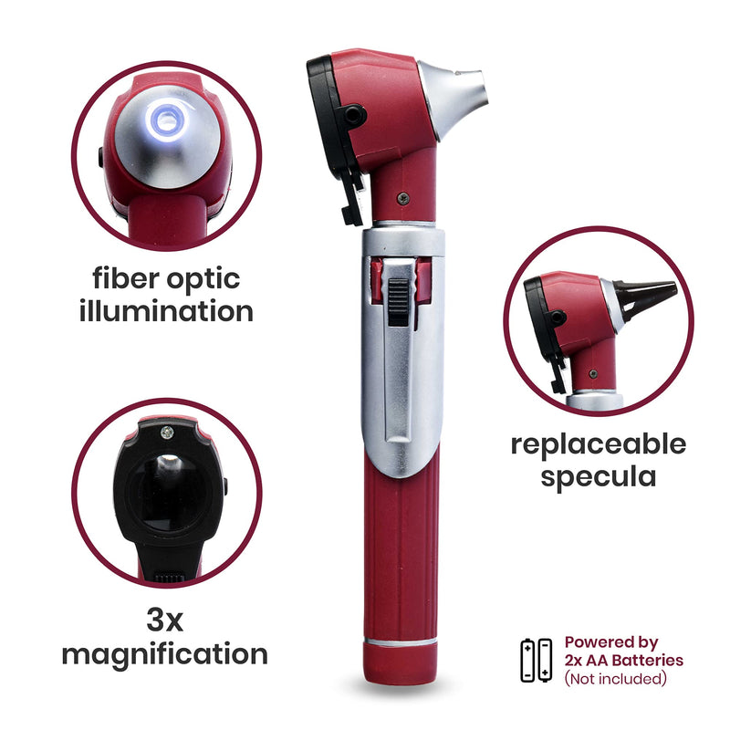 [Australia - AusPower] - Zyrev ZetaLife Otoscope Set with 150 Extra Disposable Specula Tips, Maroon 