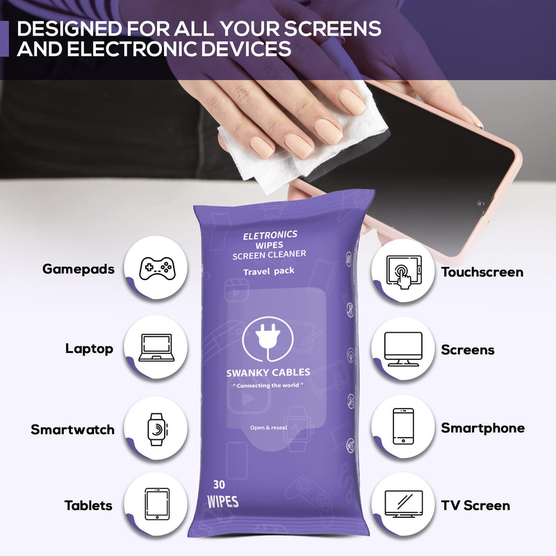 [Australia - AusPower] - Screen Cleaner Wipes: Electronic Wipes for Screens - Computer Screen Wipes for Lens, Phone, Tv Screen and Monitor Cleaning - Tech Wipes & Microfiber Cloth (Soft Wipes, 30 Count) Soft Wipes 