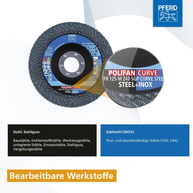 Pferde Tools 69398197 Serrated Washer Polifan Curve Pack of 2 | Diameter 125 mm, Width M (11 mm), Z40, SGP Steelox | 69398197 for Precise Fillet Seam Machining Width M (11 mm) 125 Millimeters