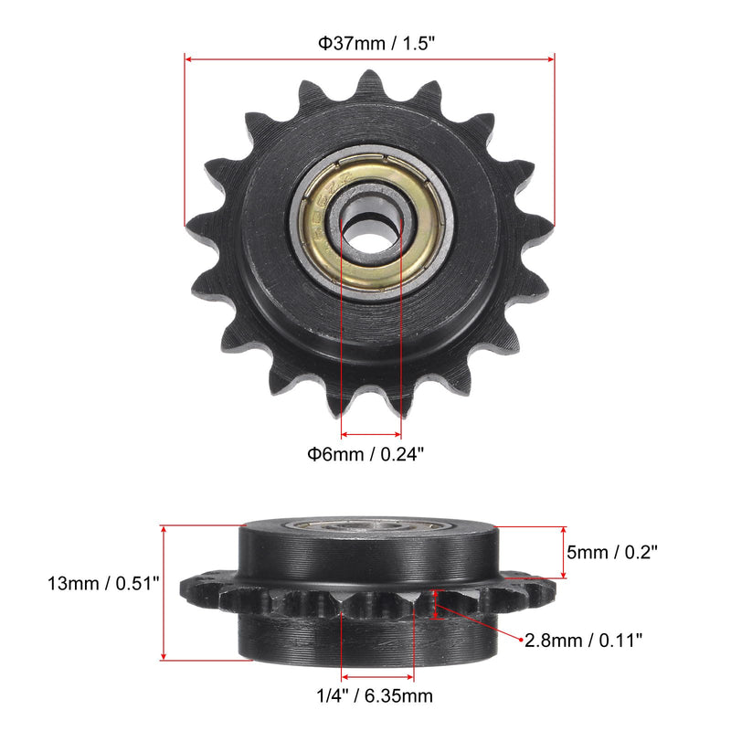 [Australia - AusPower] - uxcell #25 Roller Chain Idler Sprocket, 6mm Bore 1/4" Pitch 17 Tooth Sprocket Tensioner, C45 Carbon Steel 25 Roller Chain Sprocket with Bearing for ISO 04C Chain, 2Pcs 37mmx6mm 