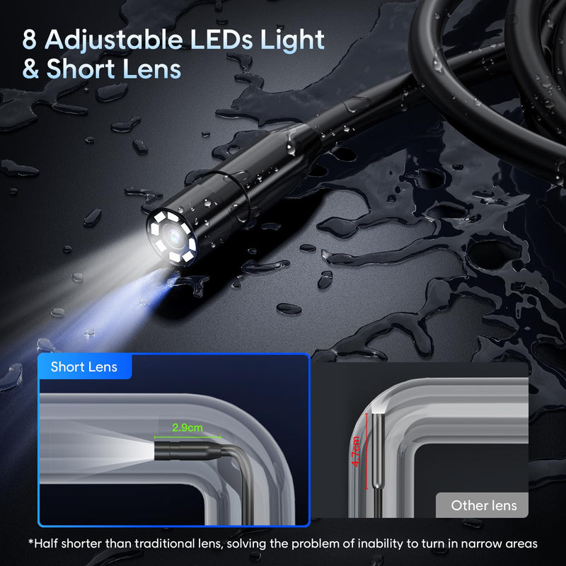 [Australia - AusPower] - Endoscope Camera with Light, SKYEAR Handheld Borescope 4.3'' HD 1080P with 8 Adjust LED Lights, Inspection Camera with 16.4ft Semi-Rigid Cable, IP67 Waterproof Scope Camera for Swer, Gadgets for Men 