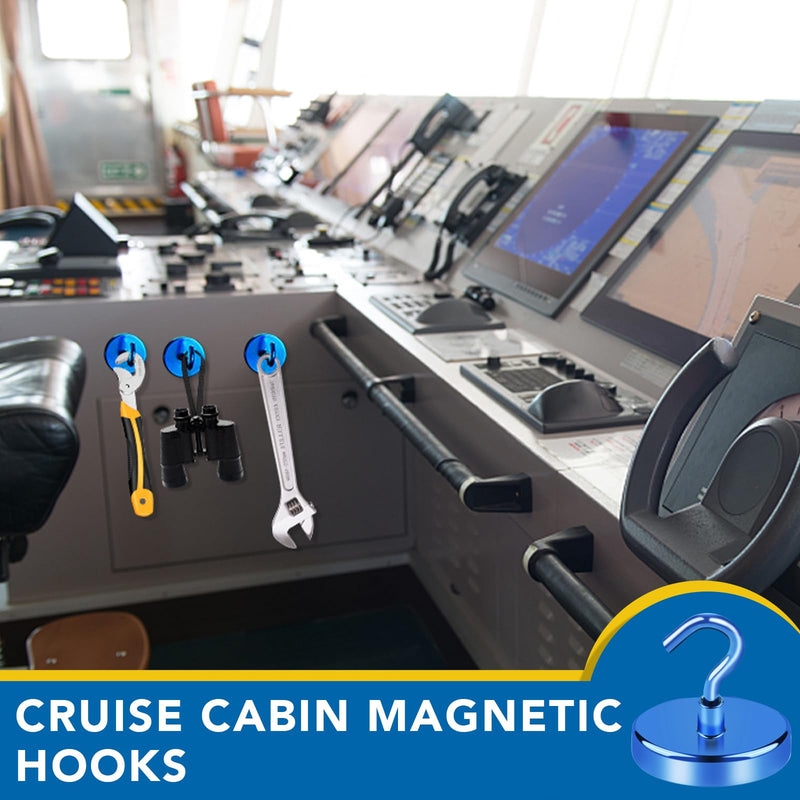 [Australia - AusPower] - LOVIMAG Magnetic Hooks for Cruise Cabins, 150Lbs Cruise Magnets, Blue Magnetic Hooks Heavy Duty for Hanging, Refrigerator, Grill-4 Pack 