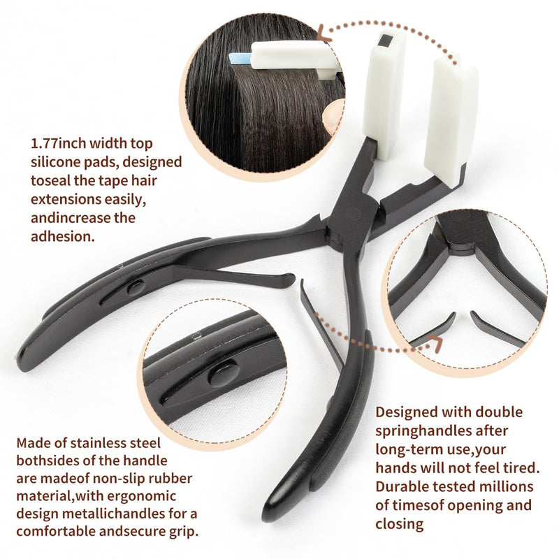 Black Hair Extension Tools Professional Stainless Steel Hair Extension Pliers Anti Slip Pad Clamp Tool For Salon Stylists & Home Users Tape In Hair Extensions Installation 5.8 Inch Black