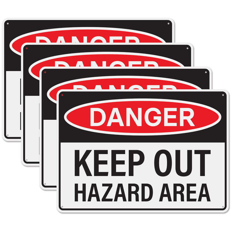 4pcs Danger Keep Out Hazard Area Sign 14x10 inch | Plastic Sign for Construction Site, Hazard Area, No Trespassing, Waterproof Plastic