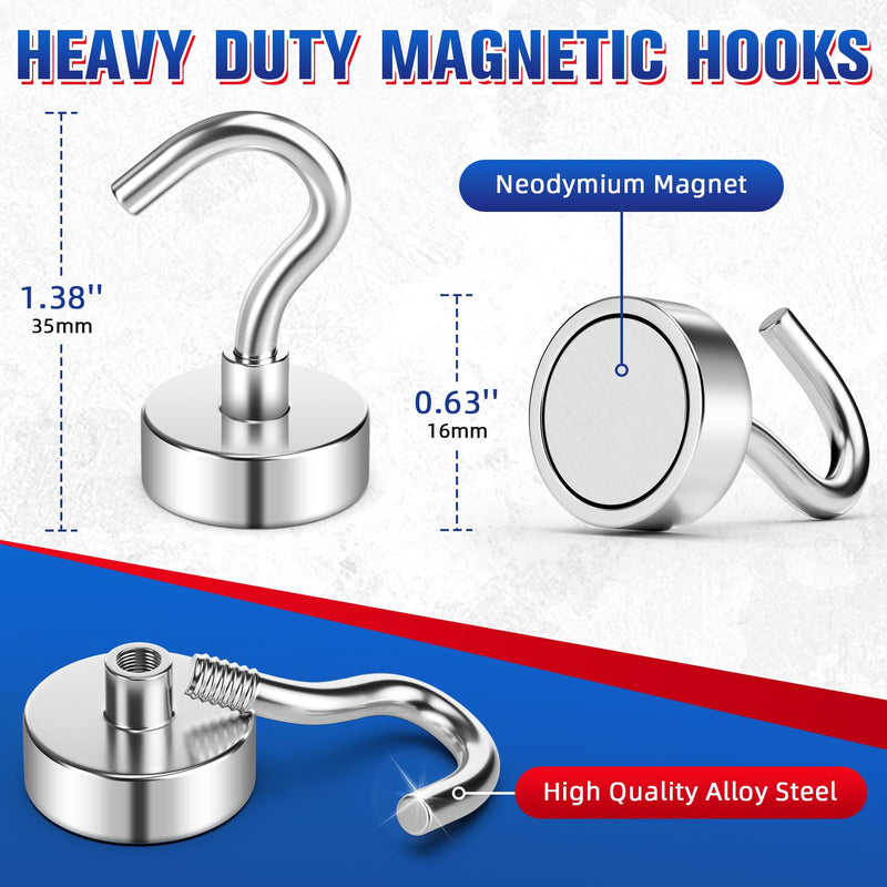 [Australia - AusPower] - 8Pack Heavy Duty Magnetic Hooks, 25 lbs Strong Neodymium Magnet Hooks for Hanging, Magnet with Hook for Cruise, Grill, Fridge 8 Pack 