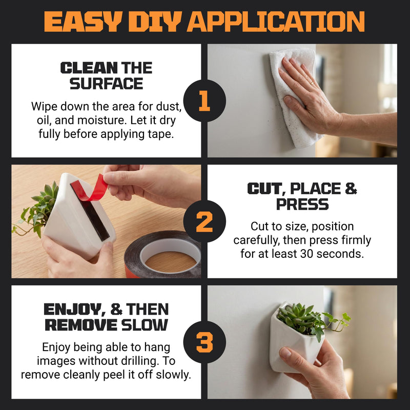 TOOLTROOPERS Wall-Safe Double-Sided Mounting Tape - Heavy-Duty 2-Sided Adhesive Tape - Damage-Free Removal, No Residue - Easy-Peel Liner for Home, Office, DIY, Posters & Signs – 16.4 ft Roll (Black)