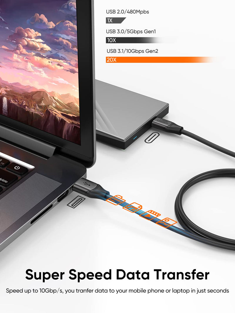 CableCreation 2-Pack USB C to USB A Cable 5FT,USB 3.1 USB 3.2 Gen2 10Gbps USB C Data Cable, Android Auto 3A for External SSD MacBook Pro iPad, Galaxy S24/S23, iPhone 16, 1.5m 5FT/1.5m Black
