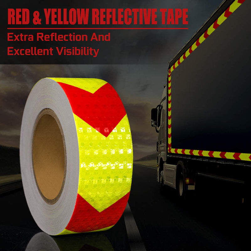 SEVEN SPARTA Arrow Reflective Safety Tape 2 Inch x100 Feet Caution Reflector Waterproof Outdoor Conspicuity Tape for Vehicles, Trailers, Boats, Signs (Red and Yellow) Red and Yellow