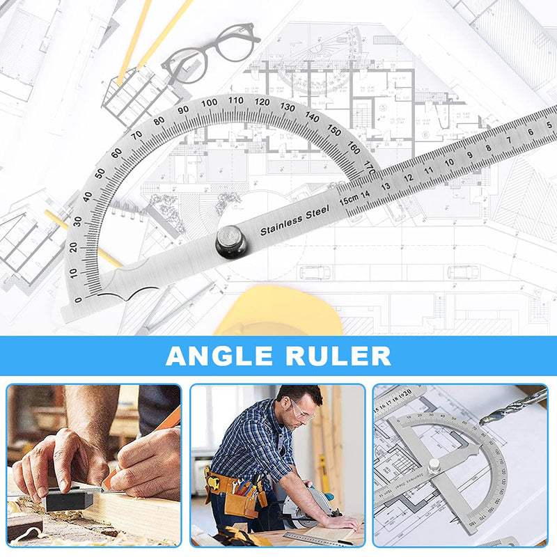 Protractor Metal 0-180° Stainless Steel Goniometer | With Locking Screw, Universal Protractor with Scale Ruler for School Carpenters DIY Painting Drawing Marking (150mm) A-150mm