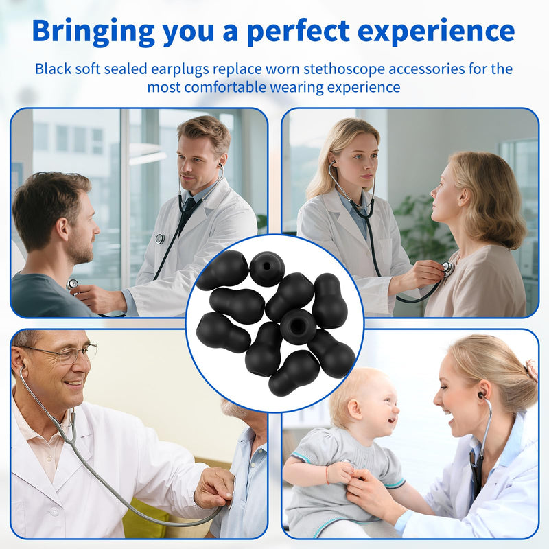 [Australia - AusPower] - 10PCS Black Ear Tips Replacement, Stethoscope Ear Tips/Earing Pieces Earplugs Accessories, Silicone Stethoscope Parts Replacement Eartips Earpieces, Comfortable Soft Stethoscopes Eartips Earpieces 