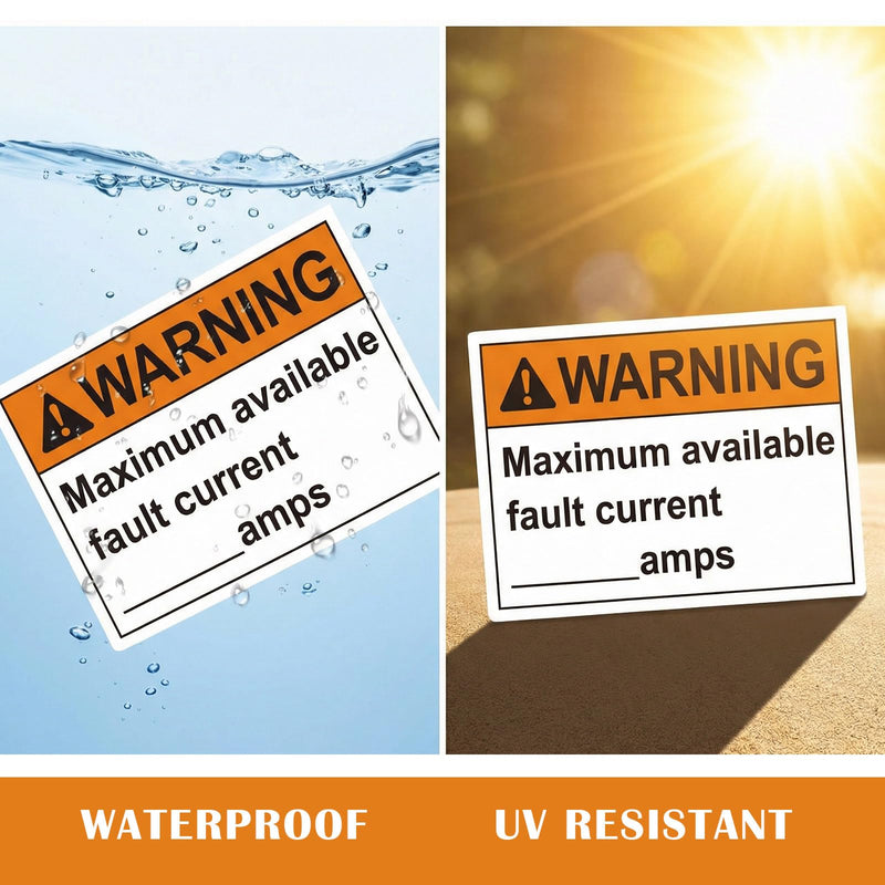 30 Pcs 5 x 3.5 Inch Warning Maximum Available Fault Current Amps Label Decal - Vinyl Safety Warning Stickers for Industrial Electrical Workplace 30