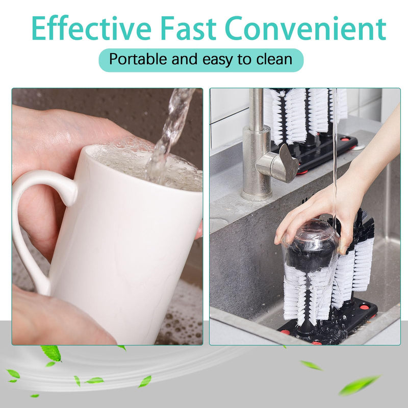 [Australia - AusPower] - Havawish 1 Pack Water Bottle Cleaning Brush with Suction Base, 3 Head Bristle Bar Glass Washer for Sink, Cup Washer Brush Cleaner for Bar Beer Cup, Wine Glass, Long Leg Kitchen Tools 
