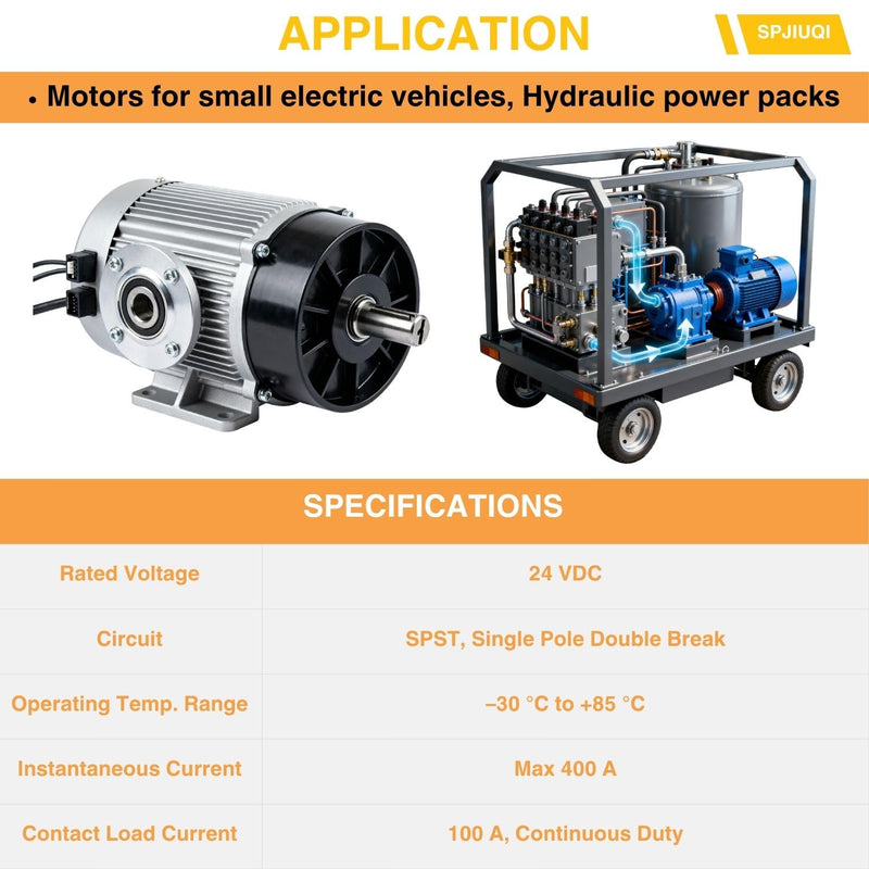 [Australia - AusPower] - Compact Contactor SU60-2506P 24 VDC 100A Continuous Duty SPST Relay Solenoid for Small Electric Vehicles Hydraulic Power Packs Interrupted & Uninterrupted Loads 