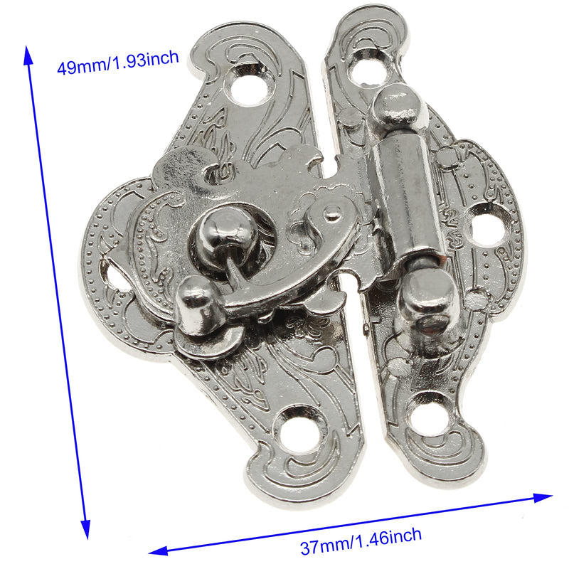 [Australia - AusPower] - 1 Pcs Antique Hasp Latch and 2 Pcs Butterfly-Shape Hinges Decorative Lock Buckle with Matching Screws[FDXGYH,Silver] Silver 