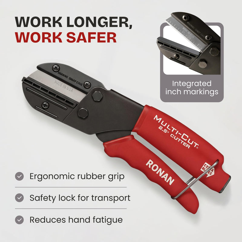 [Australia - AusPower] - Ronan Multi-Cut Industrial Cutter – Heavy-Duty Blade for Plastic, Rubber, Wood, Leather & More – Replaceable Blades, Safety Lock, Ergonomic Grip, 3 Extra Blades Included 