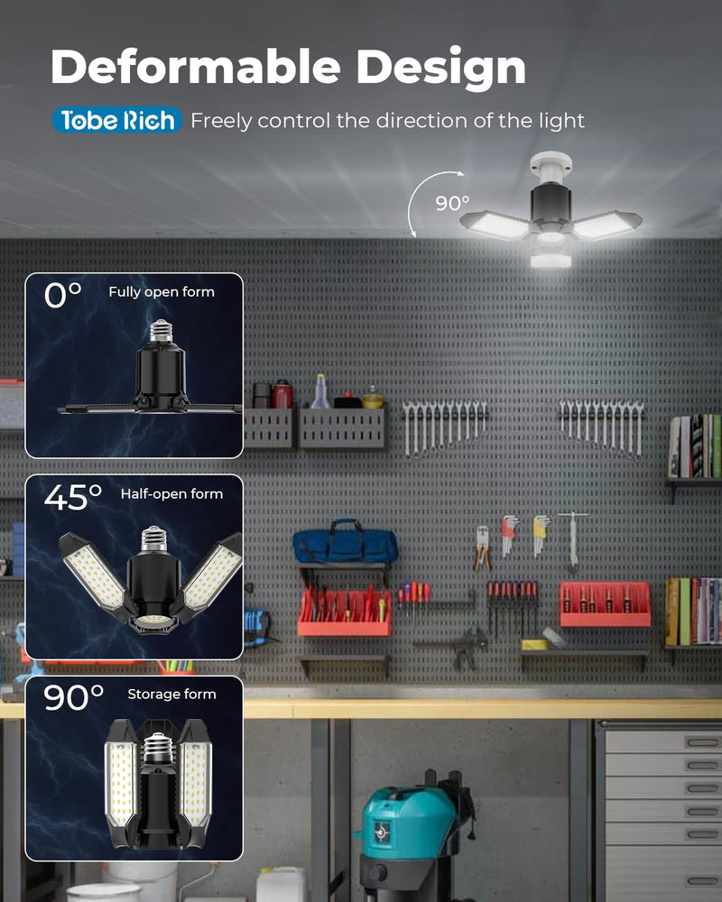 [Australia - AusPower] - LED Garage Light Bulb, 8000LM Shop Lights with 3+1 Deformable Panels, 6500K Screw in Ceiling Lights for Garage, Workshop, Workbench, Basement 1 Pack 