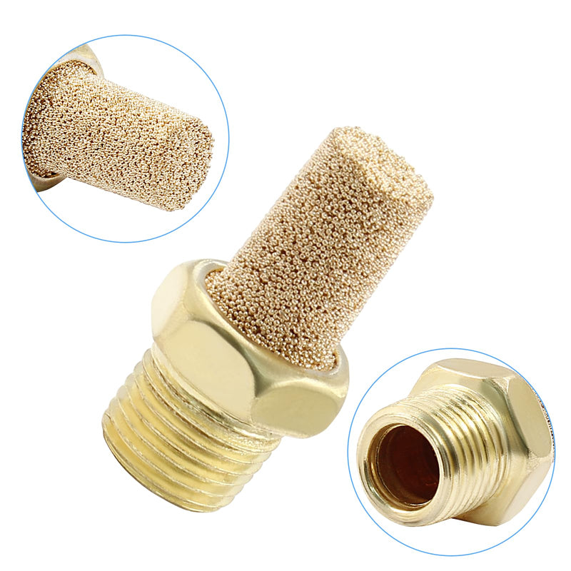 [Australia - AusPower] - 10 Pack 1/8" Male Thread Pneumatic Brass Exhaust Muffler Filter Air Pneumatic Mufflers Air Line Fitting Hex Sintered Silencer 10 