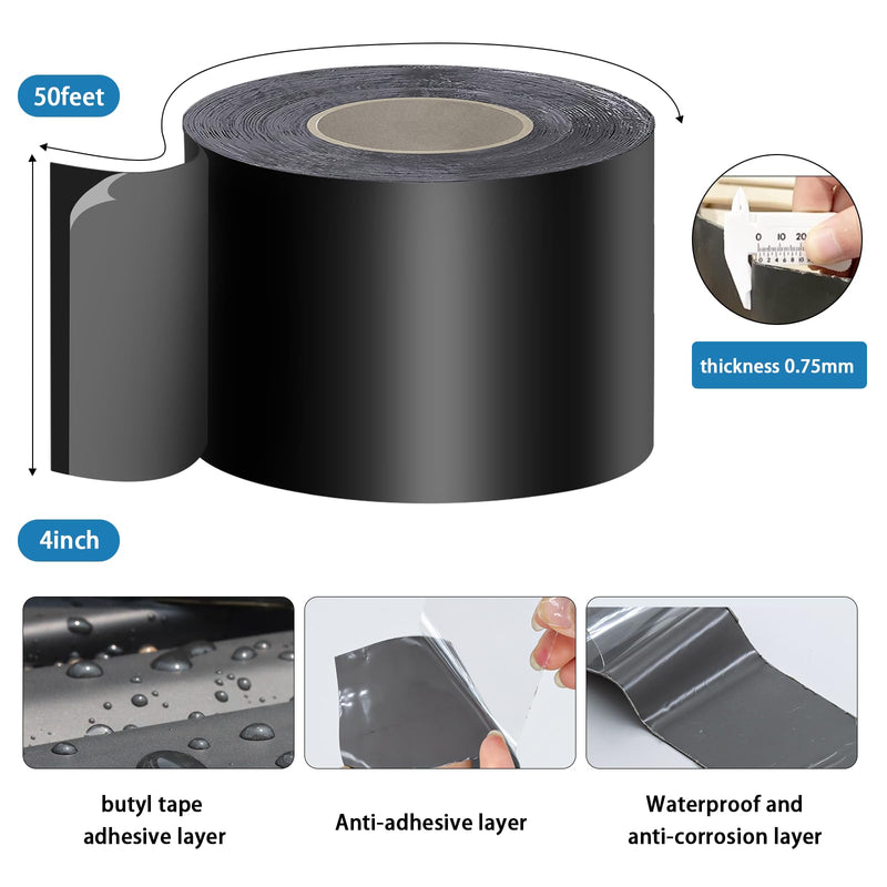 [Australia - AusPower] - Joist Tape for Decking 4"×50,2 Pack Weather-Resistant Deck Joist Tape Waterproof Flashing Tape, Self-Adhesive Joist Tape Decking for Wood Decks Joist Beams Roof 4''×50' 2 Rolls 