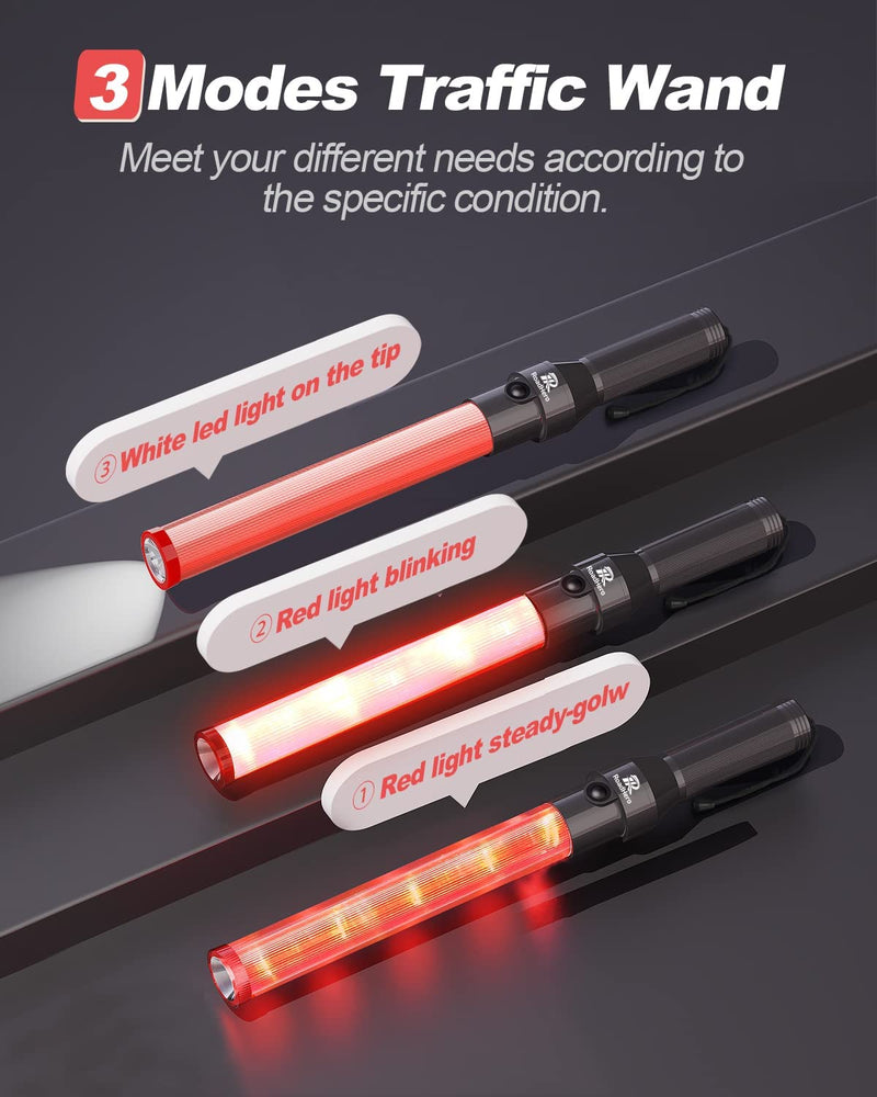[Australia - AusPower] - 4 Pack Traffic Wand, 16Inch Led Traffic Control Baton, Night Safety Light Wands with 3 Flashing Modes, Air Marshaling Signal Wand Plus White LED on Tip for Airport, Parking, Car Directing 4 Pack of 16 inch 