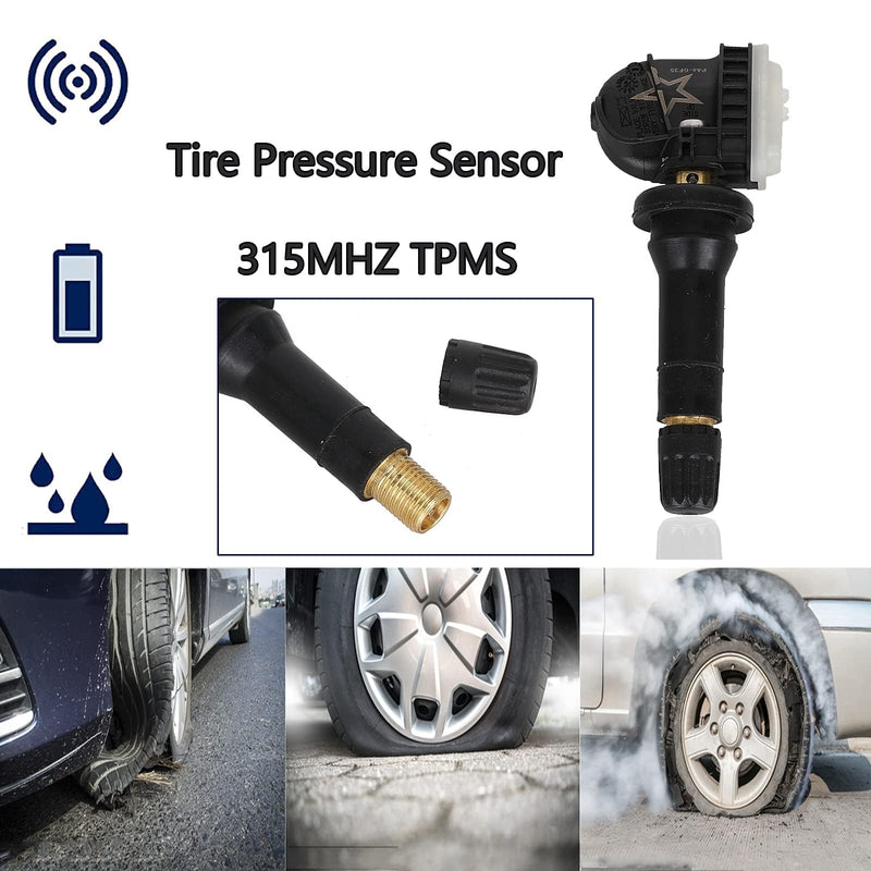 4-Pack GM TPMS Sensors 315MHz, Pre-Programmed Tire Pressure Monitoring System Replacement for Chevy Silverado Equinox, GMC Sierra, Buick, Cadillac - Replaces OE# 13598771 13598772 13586335 13581558