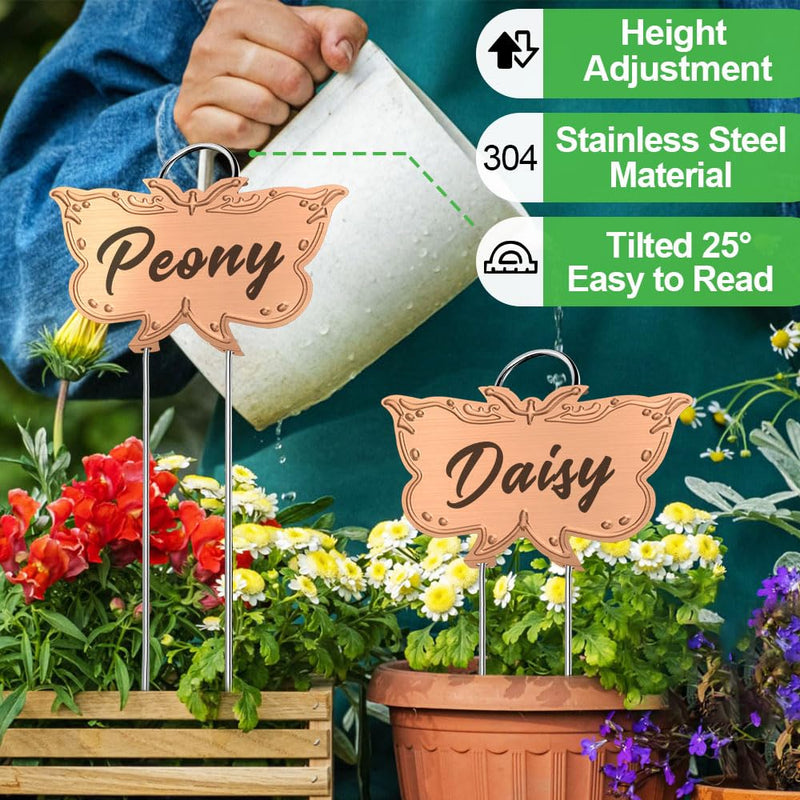 Metal Plant Labels, Tall Outdoor Butterfly Garden Markers for Flowers, Fruits and Vegetables, 304 Stainless Steel Weatherproof Signs (25 Packs, 4" x 2.3", Gold Butterfly Design) 25 PACK SUS 304 Garden Labels