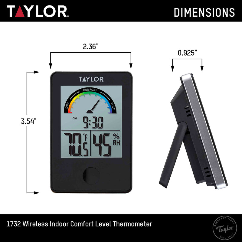 [Australia - AusPower] - Taylor Digital Wireless Indoor Comfort Level Thermometer and Hygrometer, Easy-to-Read Display for Home, Office, Greenhouse, Nursery, and Indoor Areas, Black Single Display 