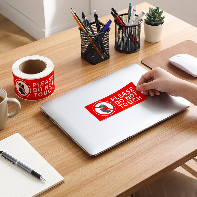 200 Pcs Please Do Not Touch Warning Stickers Tape, 3" x 6" Please Don't Touch Sign Removable Waterproof Self-adhesive Vinyl Decal for Display Items, Personal Items, Business and Facilities