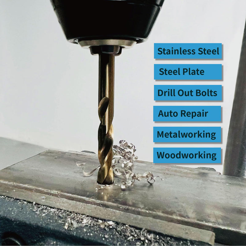 5% Cobalt Drill Bit Set (1/16-3/8 Inch, 21PCS) for Stainless Steel, Hard Metal, Cast Iron, Plastic and Wood, M35 Hss Heavy Duty Twist Steel Drill Bits Index. 1/16"-3/8" (21PCS)