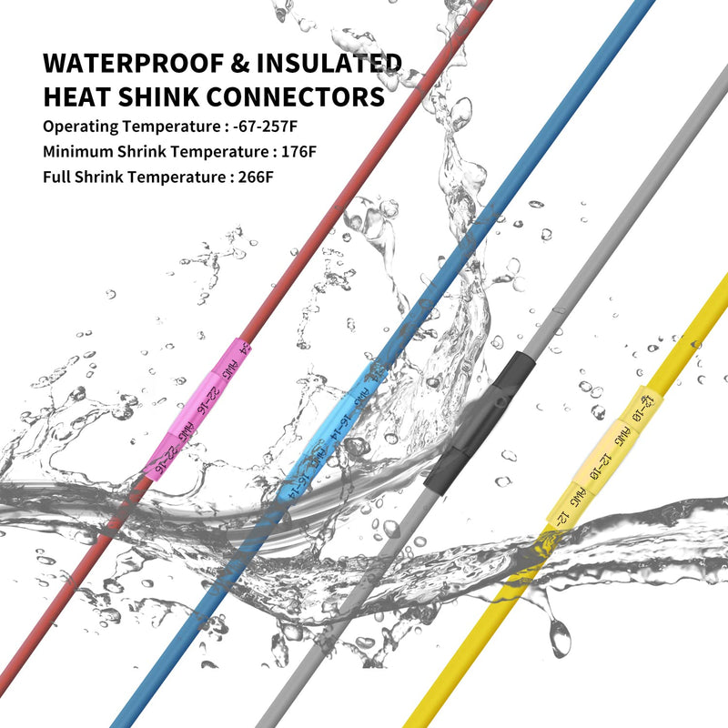 16-14 AWG Heat Shrink Butt Connectors - 100Pcs Blue Insulated Waterproof Electrical Marine Automotive Wire Splice Connector Crimp Wiring Terminals AWG 16-14