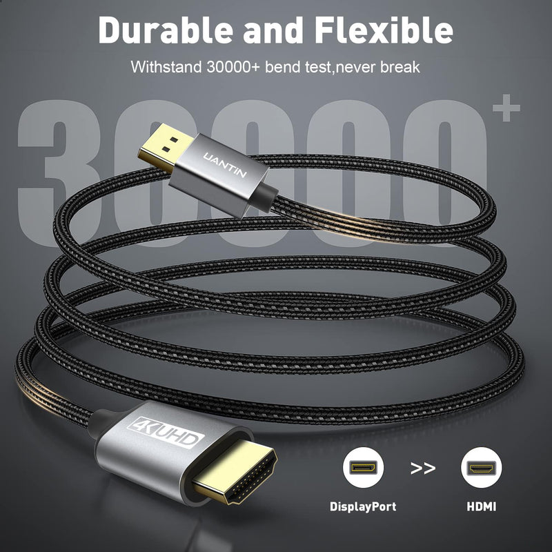 UANTIN 5-Pack 4K DisplayPort to HDMI Cable 6Ft | 1080P@120Hz,1440P/2K@60Hz Uni-Directional DP to HDMI Male Braided Cord Display Port to HDMI Cable for Desktop,Dell,Lenovo,ThinkPad,HP,AMD,NVIDIA 5 Pack
