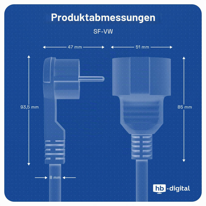hb-digital 5 m Power Extension Cable with Angled Flat Plug CEE 7/7 to Protective Contact Coupling CEE 7/3 - H05VV-F 3 x 1.5 mm² - IP22 - White