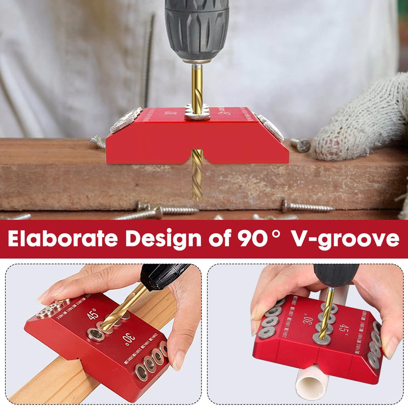 [Australia - AusPower] - Infreecs 30 45 90 Degree Angle Drilling Aid for Angled and Straight Hole, 30°/45°/90° Angle Drill Hole Guide Guide Vertical Dowel Aid with 4 Sizes, Angle Drilling Guide, Wood Dowel Drilling Template 