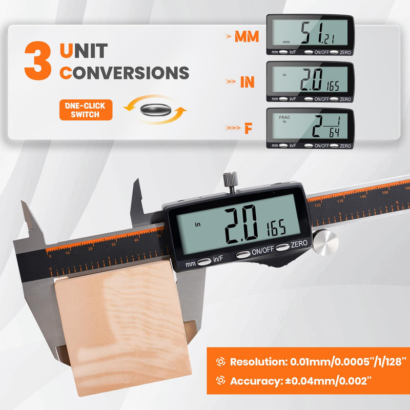 [Australia - AusPower] - HARDELL Digital Caliper 12 Inch, Rechargeable Calipers with Large LCD Screen, Stainless Steel Digital Caliper Measuring Tool, Auto-Off, Inch/MM/Fraction for DIY/Household/3D-printing 