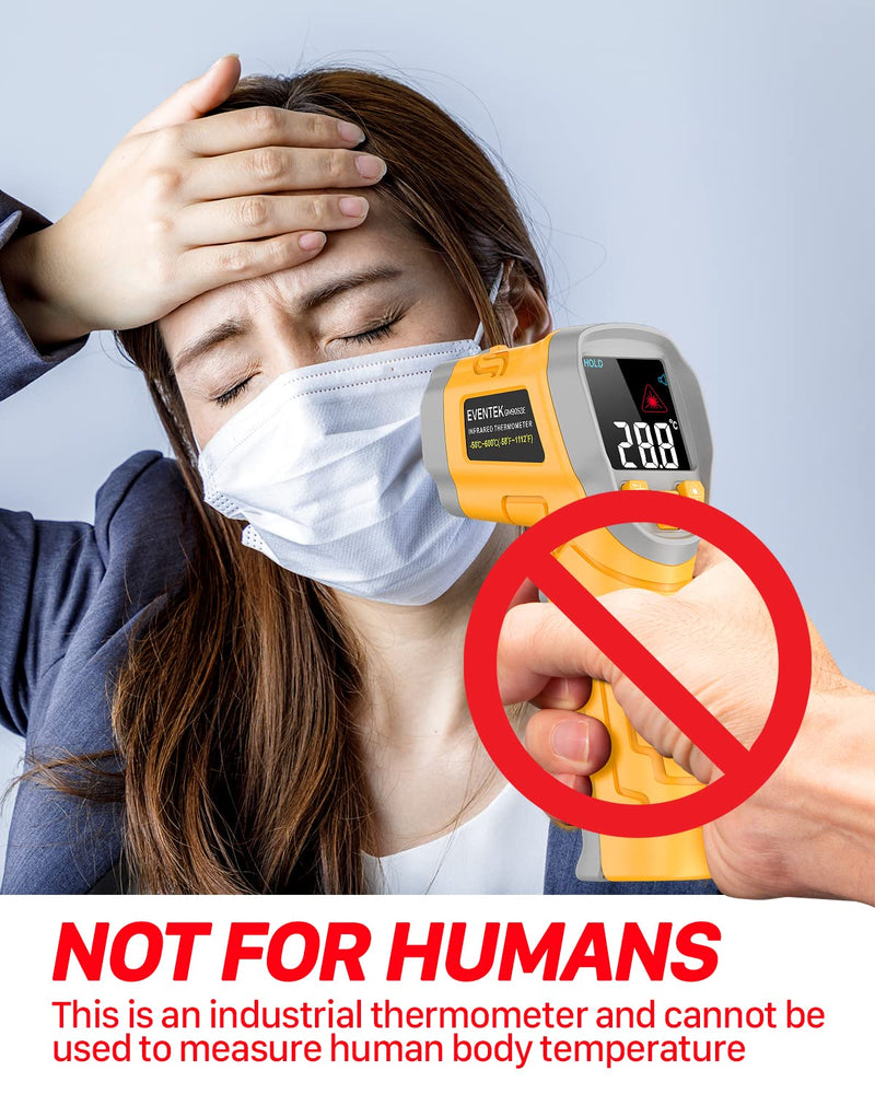 [Australia - AusPower] - EVENTEK Infrared Thermometer, Temperature Meter -50°C ~ 600°C (-58°F~1112°F) with Adjustable Emissivity, Laser Thermometer, Non-Human for Cooking/Barbecue/Freezer/Industry Yellowish-Grey 