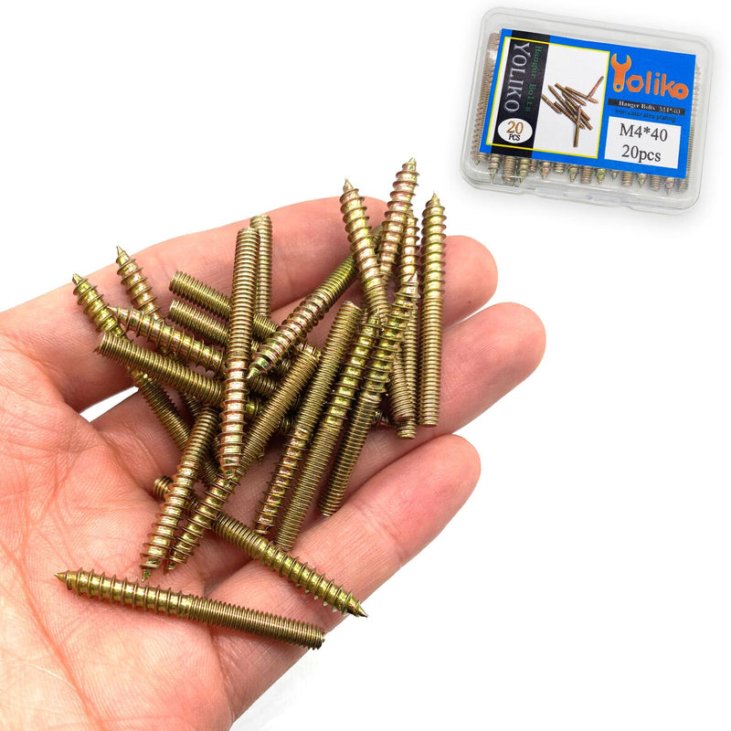 [Australia - AusPower] - 20 Pack M4 x 40 Hanger Bolts 40mm(1.57") Double Headed Bolts 4mm(0.16") Wood Dowel Screw Self-Tapping Screw Hanger Bolts for Furniture Screws Double Screw Threaded Rods Bolt 40mm Length M4X40-20P 