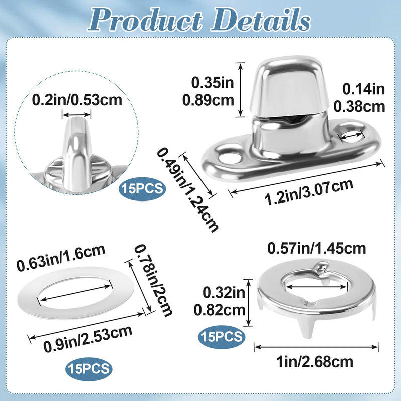 [Australia - AusPower] - 15 Sets Twist Lock Fasteners, Marine Grade Quarter Turn Fasteners, Rustproof Zinc Alloy Turn Button Eyelet and Stud for Securing Marine Canvas 