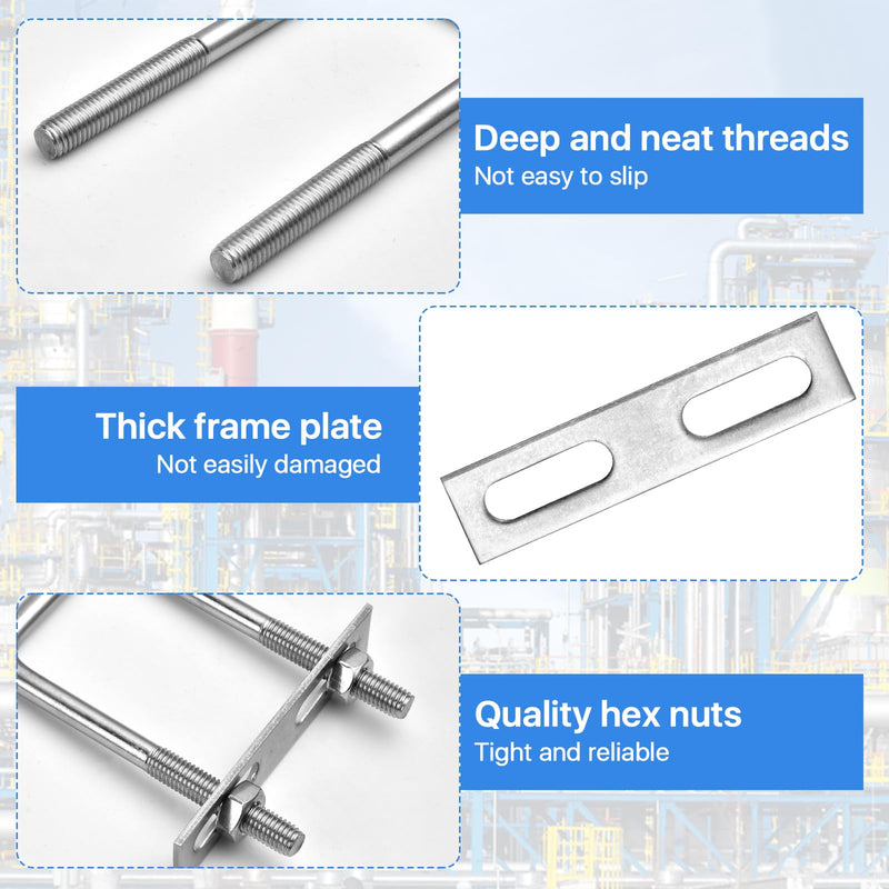 [Australia - AusPower] - 4 Sets Square U Bolts 2" W x 4.33" L, Stainless Steel Bend U Bolts, Marine U Bolt with Frame Plate and Hex Nut for Mounting Automobiles Trailer, Ski Boat, Sailboat Trailer（M10 x 50mm x 120mm） 