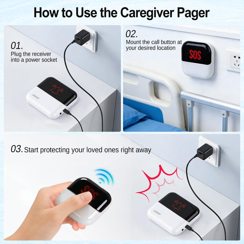 eMylo WiFi Caregiver Pager System, SOS Emergency Call Button for Elderly, Home Medical Alert with App Alerts, No Monthly Fee, 2 Panic Buttons + 1 Receiver, 426Ft Range for Seniors, Patients & Disabled