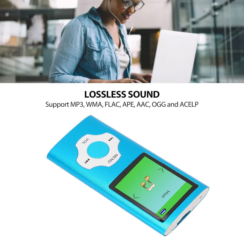 [Australia - AusPower] - MP3 Player / MP4 Player, Hotechs MP3 Music Player with 32GB Memory SD Card Slim Classic Digital LCD 1.82'' Screen Mini USB Port with FM Radio, Voice Record Blue 