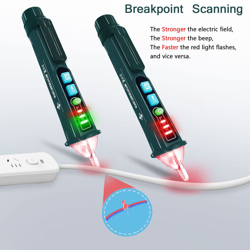 [Australia - AusPower] - Voltage Tester, Non-Contact Voltage Detector, Dual Range Electrical Tester, 12V-1000V/48V-1000V, Live Wire Tester with LED Flashlight, Buzzer Full Green Voltage test pen 