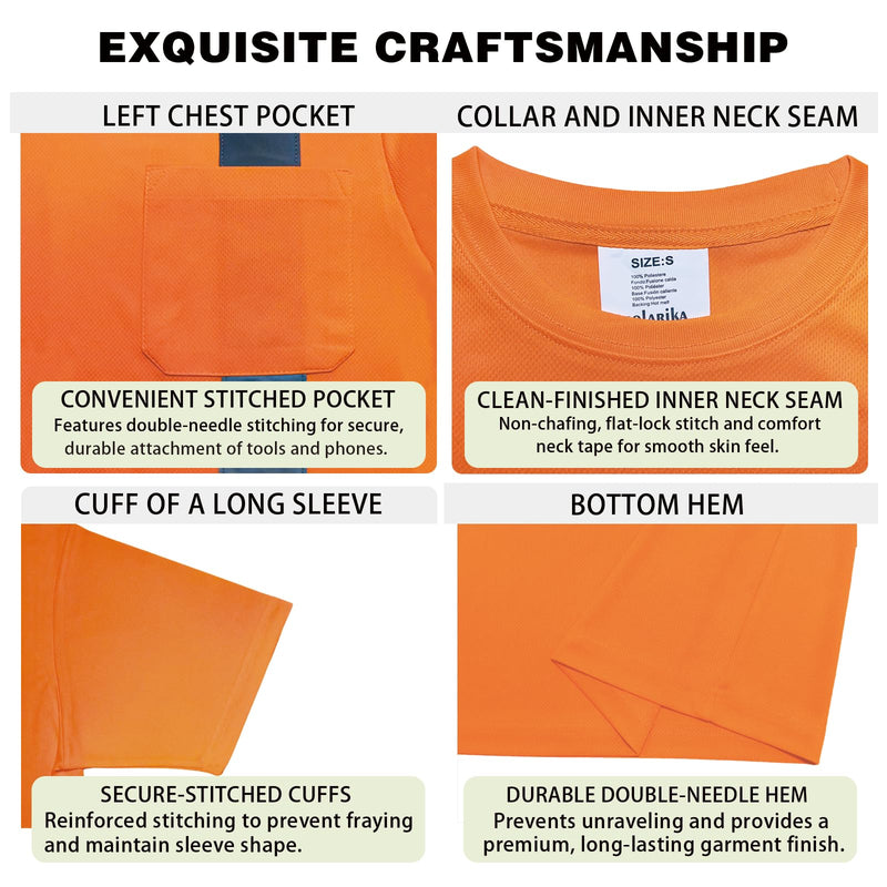 High Visibility Safety Shirts for Men,Short Sleeve, Quick Dry Birdeye, Reflective Tape, Construction Work Shirt Orange X-Large