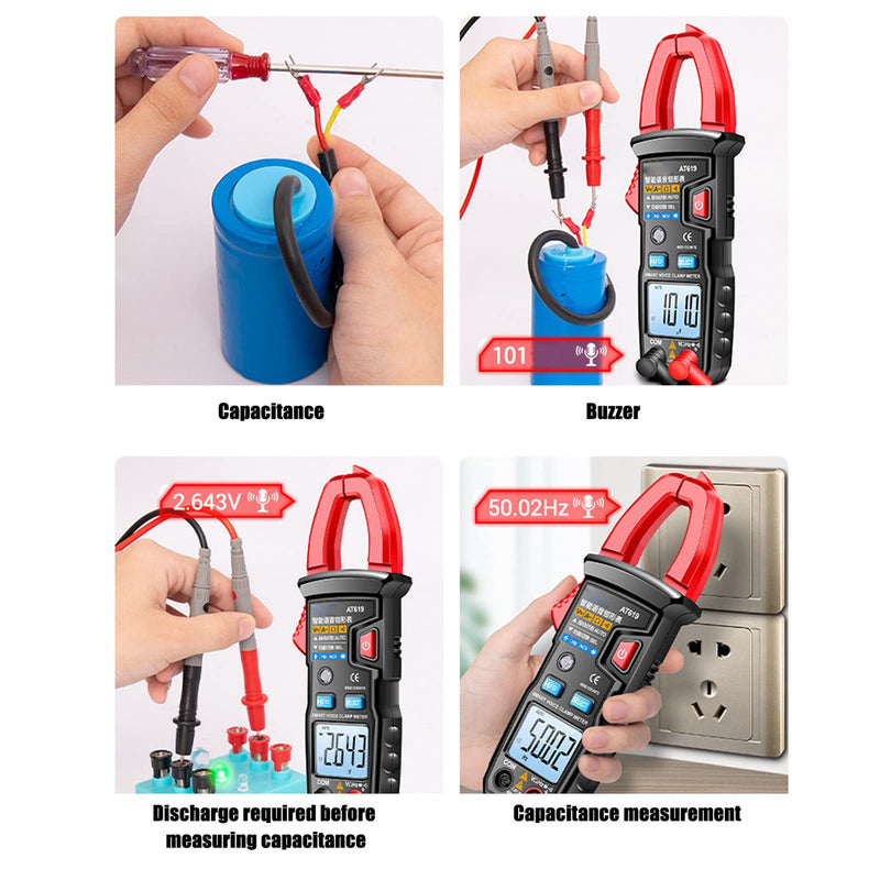 [Australia - AusPower] - Digital Clamp Meter Automatic Intelligent Voice Announcement ABS Red Multi Tester for Circuit 