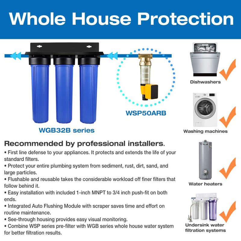 iSpring FWSP100ARB Reusable Spin Down Sediment Water Filter Replacement Cartridge with Scrapper and Seal Cover for WSPARB Series, 100 micron White