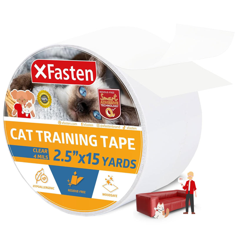 XFasten Anti-Scratch Cat Training Tape, Clear, 2.5-Inches x 15 Yards (Single Roll), Door, Couch, Furniture and Leather Scratch Guard Protector Tape for Cats and Pets Single Roll