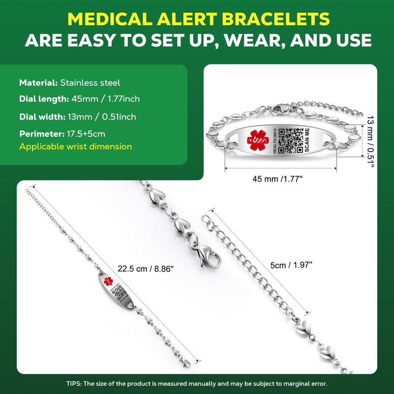 [Australia - AusPower] - Theluckytag Upgraded QR Code Bracelet for Women, Medical Alert Bracelet, Sterling Silver, 7"~9" Chain Links, Save More Space and Change Emergency Medicine Fox, Medium Metal 