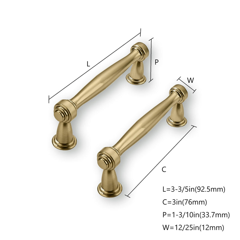 Solid Heavy-Duty 10 Pack 3 Inch Hole Center Brushed Brass Cabinet pulls is Suitable for Kitchens cabinets vanities Bathroom cabinets