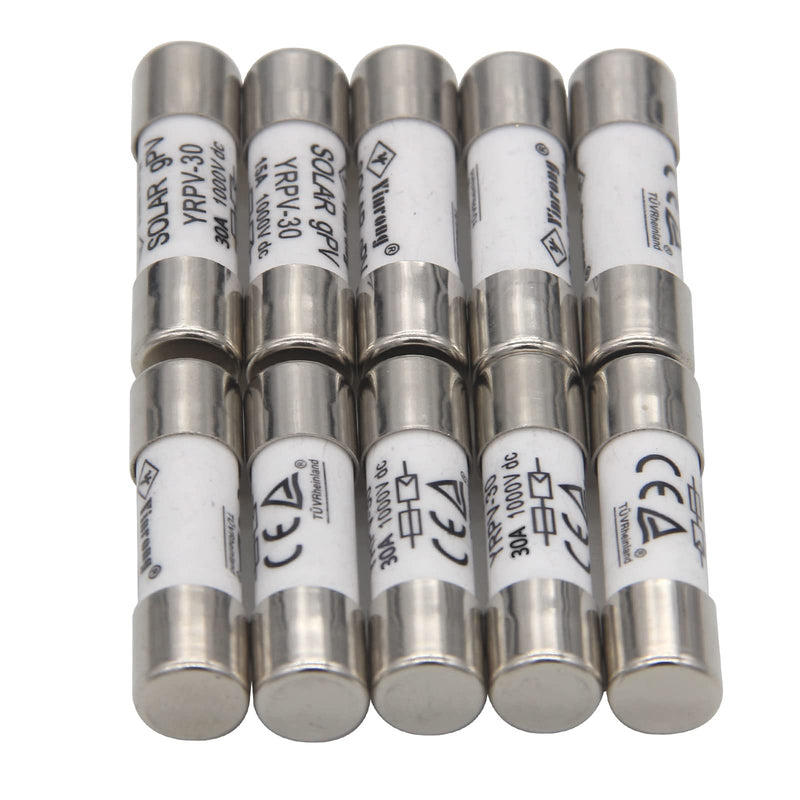 ZOOKOTO 10 Pcs 10x38mm 1000V DC Solar PV Photovoltaic Fuse 30A in line Fuse 30A UL:1000V DC In20A/40.3kA